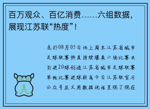 百万观众、百亿消费……六组数据，展现江苏联“热度”！
